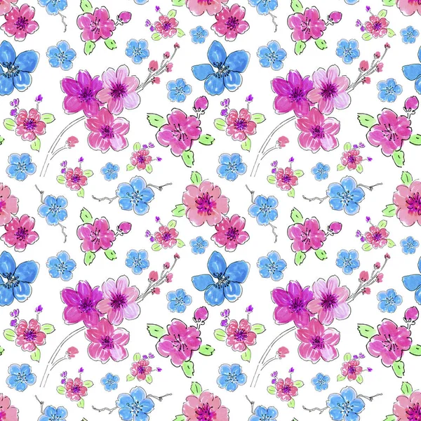 Floral Pattern Hand Drawn Sketch Watercolor Illustration — Stock Photo, Image