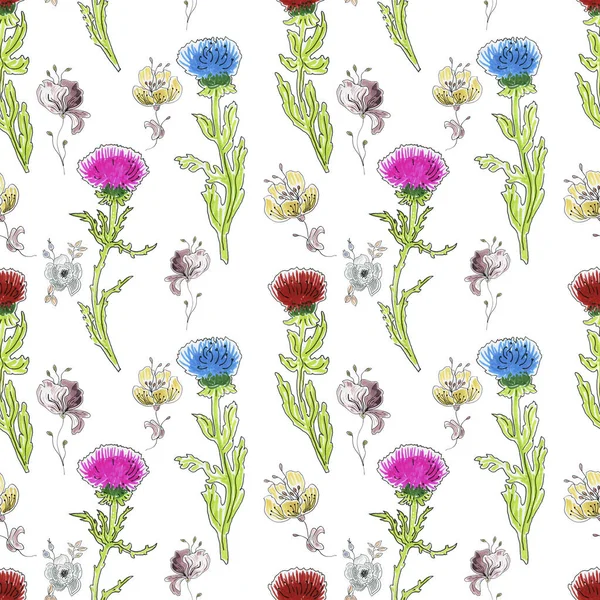 Floral Pattern Hand Drawn Sketch Watercolor Illustration — Stock Photo, Image