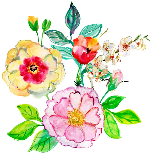 Μοτίβο Λουλουδιών Ζωγραφισμένο Στο Χέρι Σκίτσο Υδατογραφία Εικονογράφηση — Φωτογραφία Αρχείου