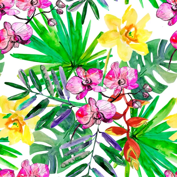 Bloemenpatroon Handgetekende Schets Aquarelillustratie — Stockfoto