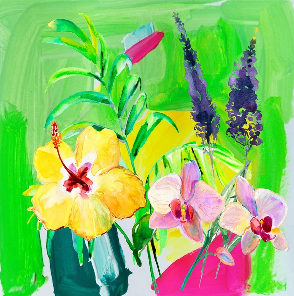 Watercolor Illustration Beautiful Floral Background Flowers — Fotografia de Stock