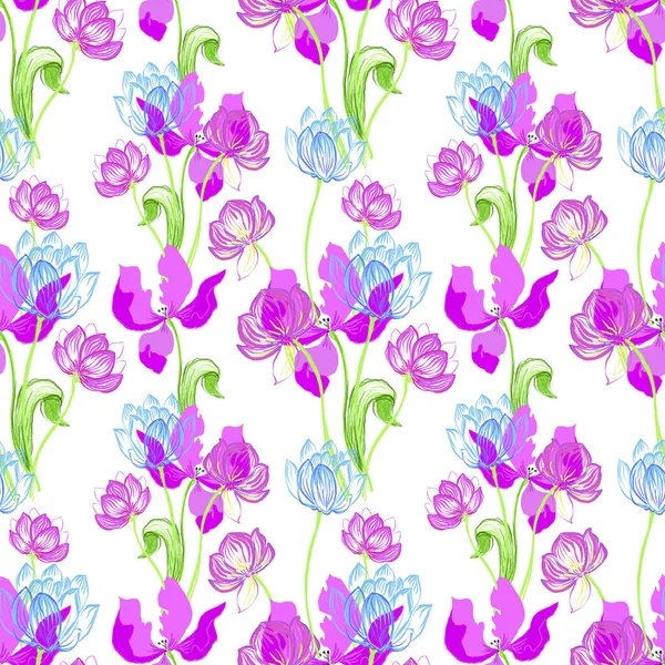 Seamless Pattern Flowers Vector Illustration — Stock Photo, Image