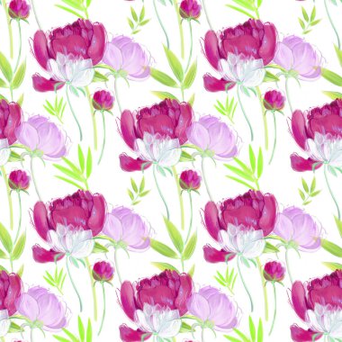 watercolor seamless pattern with watercolor flowers and leaves