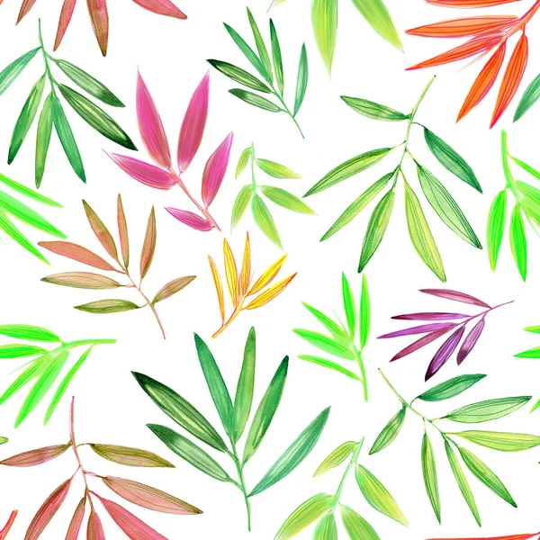 Watercolor Seamless Pattern Tropical Leaves Hand Drawn Illustration — 图库照片