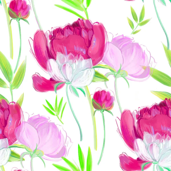 Watercolor Seamless Pattern Watercolor Flowers Leaves — 图库照片