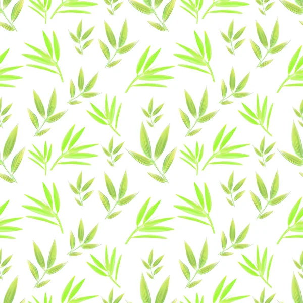 Seamless Pattern Green Leaves Watercolor Illustration — Stock Photo, Image