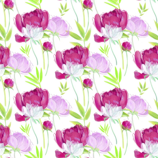 Watercolor Seamless Pattern Watercolor Flowers Leaves — Photo