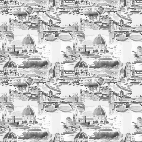 Black White Watercolor Seamless Pattern Illustration Old Town Venice City — Stockfoto