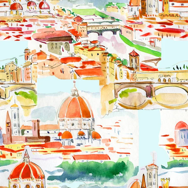 Watercolor Seamless Pattern Illustration Old Town Venice City Italy — Fotografia de Stock