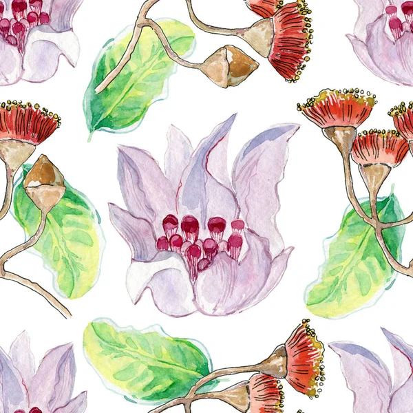 Watercolor Seamless Pattern Flowers Leaves — Stock Photo, Image