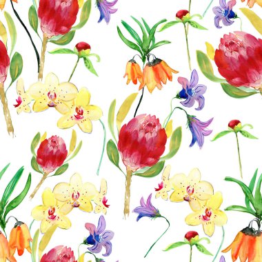 seamless botanical background with bright flowers  