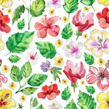 Seamless background with beautiful flowers and leaves.