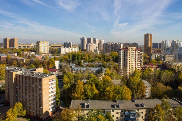 Panoramic Top View Modern City Houses Autumn Trees Colorful Foliage — Stock Photo, Image