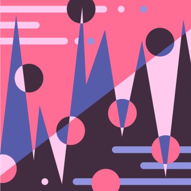 Vektör grafikleri - keskin köşeleri ve çok renkli renk çemberleri olan soyut zıt bileşim