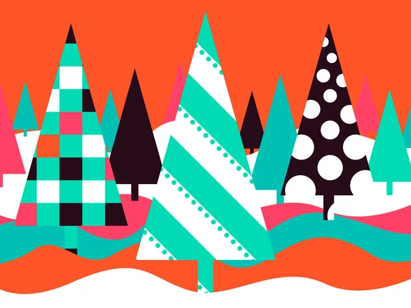Vektorgrafik Ein Wunderschöner Abstrakter Märchenwald Mit Dreieckigen Weihnachtsbäumen Mit Geometrischen — Stockvektor
