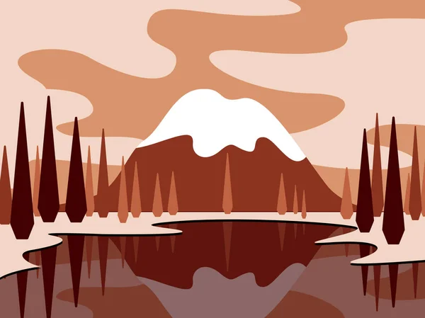 Graphiques Vectoriels Beau Paysage Romantique Une Montagne Avec Pic Neigeux — Image vectorielle