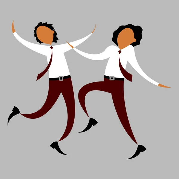 Graphiques Vectoriels Deux Jeunes Homosexuels Chemises Blanches Cravates Dansent Sautent — Image vectorielle