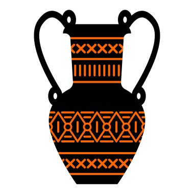 Vektör grafikleri - Klasik geometrik yakın plan izole edilmiş saplı geleneksel Yunan siyah ve turuncu vazosu. Konsept seyahat ve hediyelik eşya