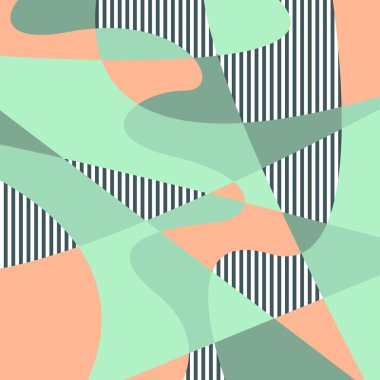 Vektör illüstrasyonu rastgele kıvrımlı noktalar ve paralel renkler içeren soyut bir kompozisyondur. Kavram - Çağdaş sanat