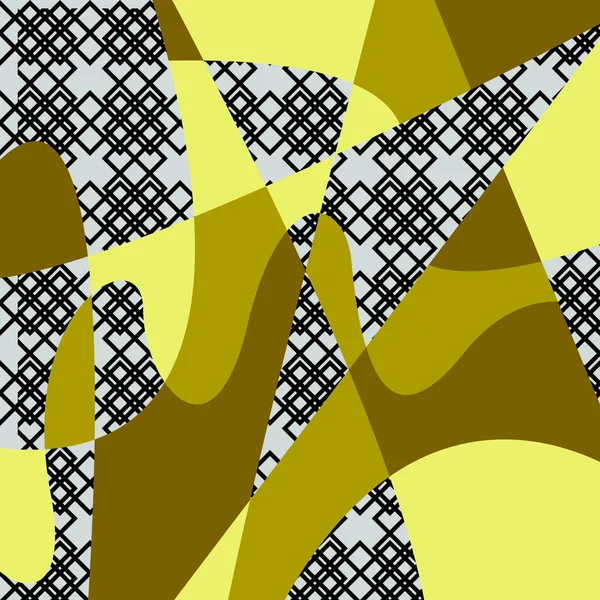 矢量图解是一个正方形的抽象构图 具有无缝的线形装饰和混乱的橄榄色波纹 当代艺术 — 图库矢量图片