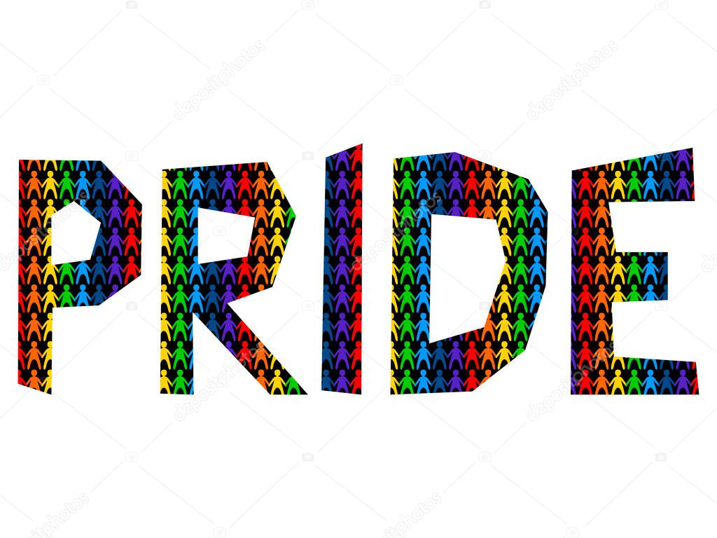 Vector illustration - a simple word pride with an ornament of rainbow man. Concept - LGBT community and human rights