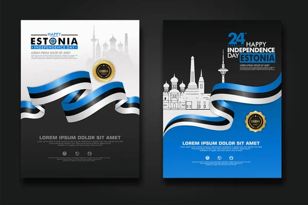 Set Poster Design Estonia Happy Independence Day Background Template Elegant — Image vectorielle