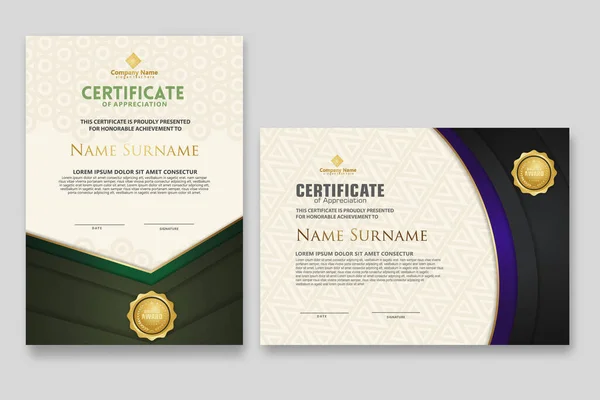 Certificaat Sjabloon Met Luxe Badge Elegantie Moderne Patroon Achtergrond Voor — Stockvector