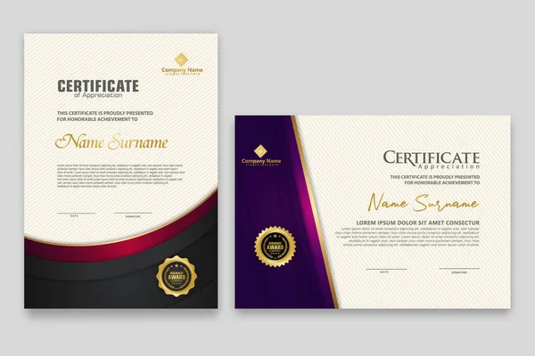 Plantilla Certificado Con Insignia Lujo Elegancia Fondo Patrón Moderno Por — Archivo Imágenes Vectoriales