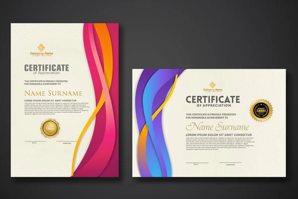 Two Set Certificate Template Dynamic Futuristic Wave Modern Background New — Stock Vector
