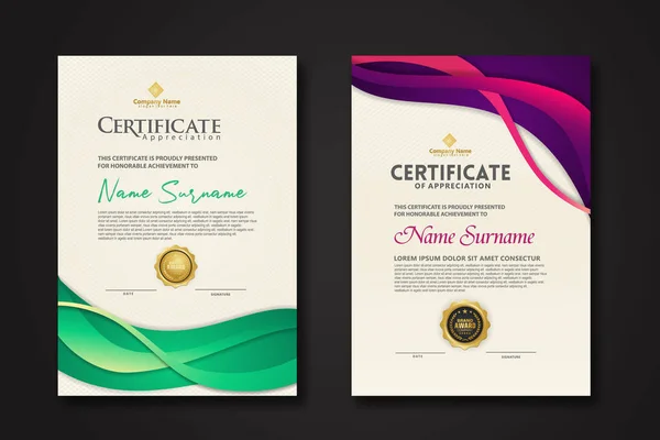 Два Шаблони Сертифікатів Динамічною Футуристичною Хвилею Сучасного Фону Нові Акції — стоковий вектор