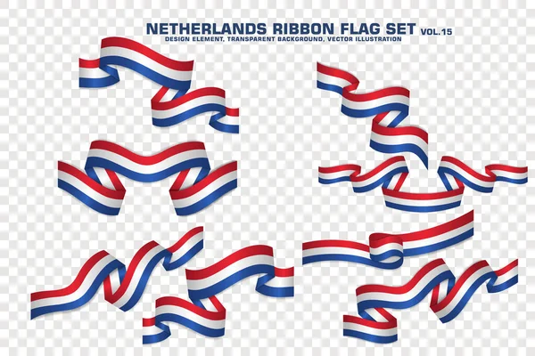 Hollanda Ribbon bayrağı seti, tasarım elemanı. Şeffaf bir arkaplanda 3D. vektör illüstrasyonu