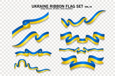 Bir dizi Ukrayna Kurdele bayrakları, tasarım elemanı. Şeffaf bir arkaplanda 3D. vektör illüstrasyonu