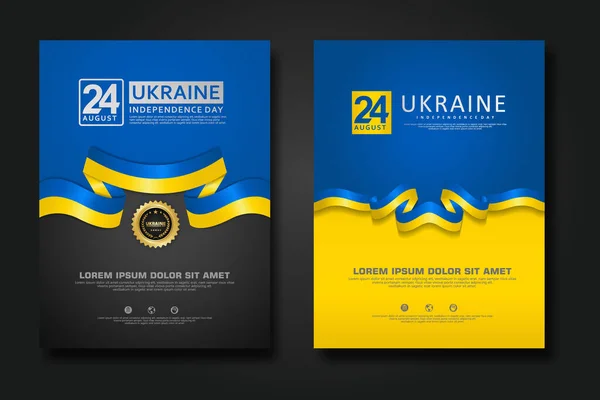 Poster tasarımı Ukrayna 'nın mutlu Bağımsızlık Günü arkaplan şablonunu zarif kurdele şekilli, altın halka kurdeleli. vektör illüstrasyonu