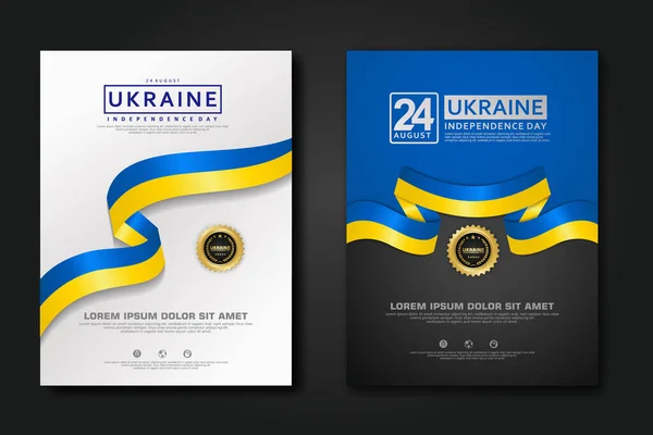 Set Poster Design Ukraine Heureux Modèle Fond Fête Indépendance Avec — Image vectorielle