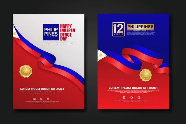 Набор Дизайн Плаката Филиппины Днем Независимости Фоновый Шаблон Элегантным Флагом — стоковый вектор