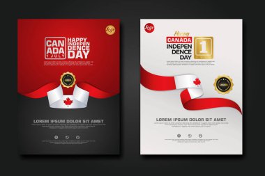 Poster tasarımı Kanada Mutlu Bağımsızlık Günü şablonu zarif kurdele şekilli, altın halka kurdeleli. vektör illüstrasyonu