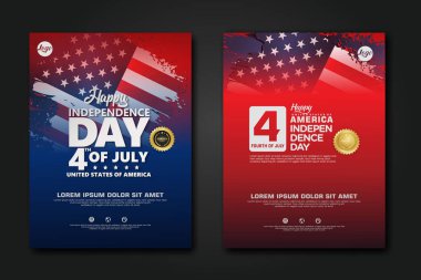 Amerika Birleşik Devletleri poster tasarımı Mutlu Bağımsızlık Günü arka plan şablonu Zarif kurdele şekilli bayrak, altın halka kurdele. vektör illüstrasyonu