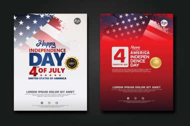 Amerika Birleşik Devletleri poster tasarımı Mutlu Bağımsızlık Günü arka plan şablonu Zarif kurdele şekilli bayrak, altın halka kurdele. vektör illüstrasyonu