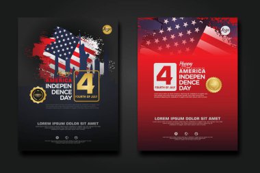 Amerika Birleşik Devletleri poster tasarımı Mutlu Bağımsızlık Günü arka plan şablonu Zarif kurdele şekilli bayrak, altın halka kurdele. vektör illüstrasyonu