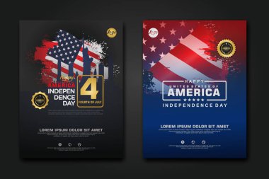 Amerika Birleşik Devletleri poster tasarımı Mutlu Bağımsızlık Günü arka plan şablonu Zarif kurdele şekilli bayrak, altın halka kurdele. vektör illüstrasyonu