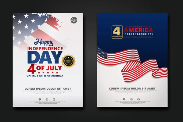 Set Affiche Design États Unis Amérique Heureux Modèle Fond Fête — Image vectorielle