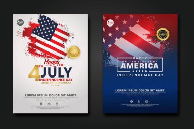 Amerika Birleşik Devletleri poster tasarımı Mutlu Bağımsızlık Günü arka plan şablonu Zarif kurdele şekilli bayrak, altın halka kurdele. vektör illüstrasyonu