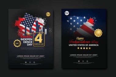 Amerika Birleşik Devletleri poster tasarımı Mutlu Bağımsızlık Günü arka plan şablonu Zarif kurdele şekilli bayrak, altın halka kurdele. vektör illüstrasyonu