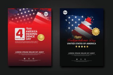 Amerika Birleşik Devletleri poster tasarımı Mutlu Bağımsızlık Günü arka plan şablonu Zarif kurdele şekilli bayrak, altın halka kurdele. vektör illüstrasyonu