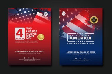 Amerika Birleşik Devletleri poster tasarımı Mutlu Bağımsızlık Günü arka plan şablonu Zarif kurdele şekilli bayrak, altın halka kurdele. vektör illüstrasyonu