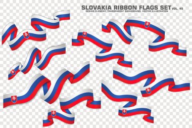 Set of Slovakia Ribbon flags, design element. 3D on a transparent background. vector illustration