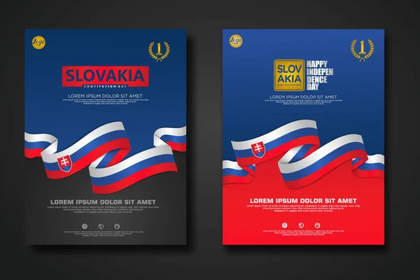Set Poster Design Slovakia Constitution Day Background Template Elegant Ribbon — Stockvector