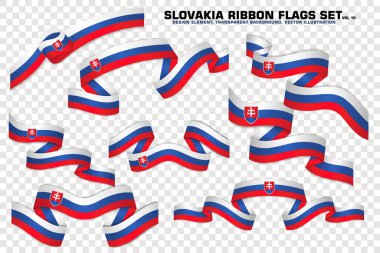 Set of Slovakia Ribbon flags, design element. 3D on a transparent background. vector illustration