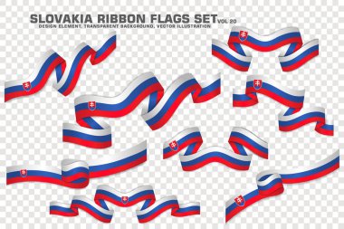 Set of Slovakia Ribbon flags, design element. 3D on a transparent background. vector illustration