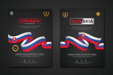 Set poster design Slovakia Constitution Day background template with elegant ribbon-shaped flag, gold circle ribbon. vector illustration